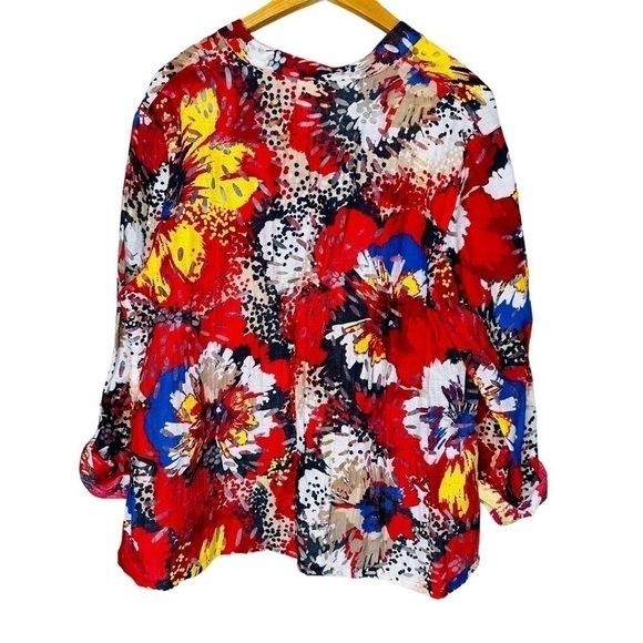 Ruby Rd. Floral Multi Colored Long Sleeve Button Front Semi-Sheer Top Size 18W - Picture 2 of 6